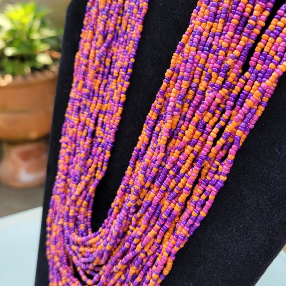 Purple and Orange beaded necklace - Picture 3 of 5